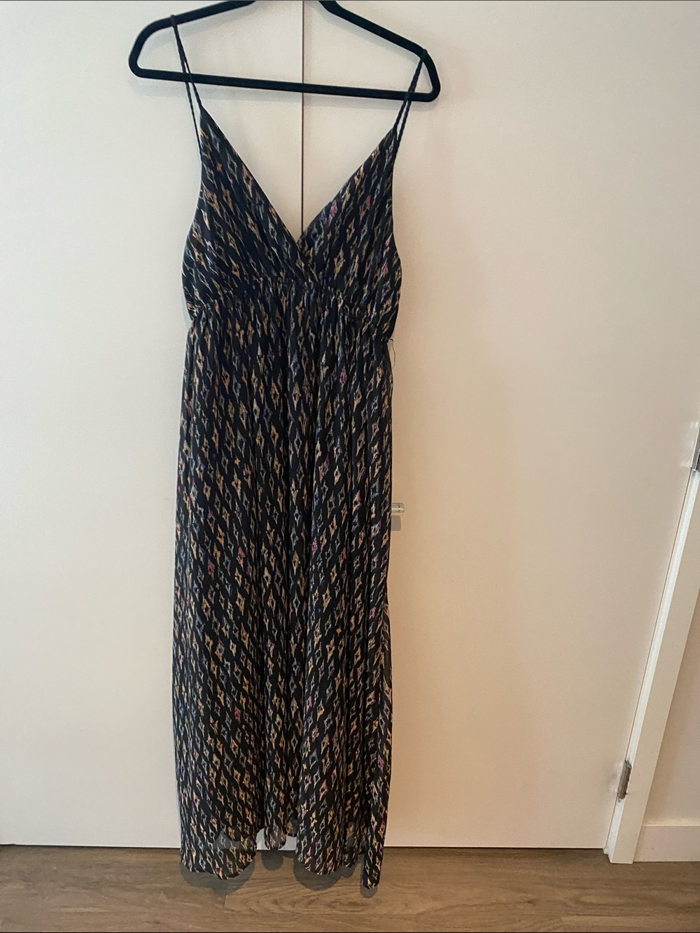 Molly Bracken Black Printed Maxi Dress with Multicolor Ikat Print